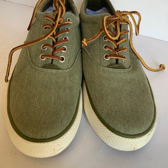 Polo Ralph Lauren Vaughn Men 8.5D Olive Green Twill Sneakers Low Top Shoes #0057 - Picture 3 of 9